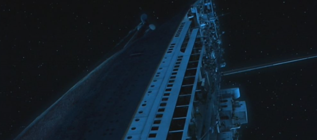 The last lifeboat is lowered into the sea