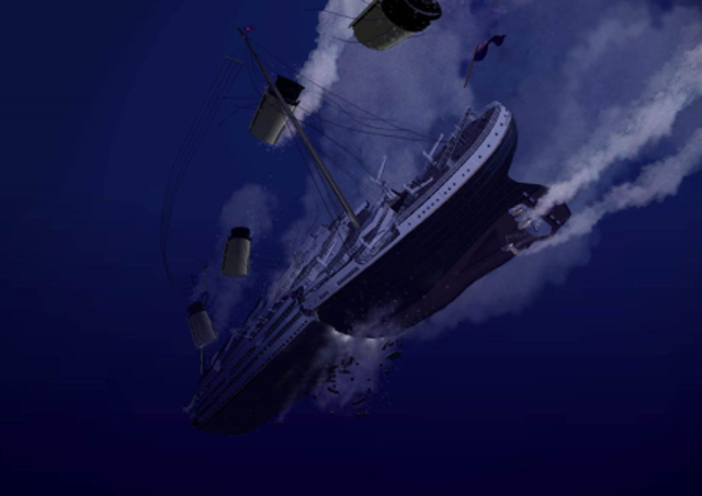 The Titanic sinks