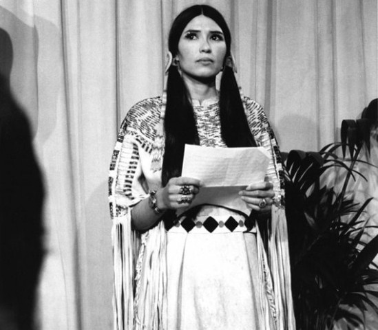 Sacheen Littlefeather makes a speech at the Academy Awards for Marlon Brando