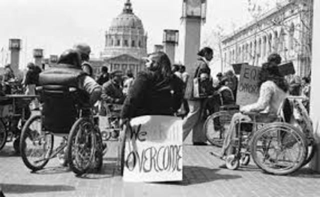 Formation of The American Coalition of Citizens with Disabilities was created in 1975 and San Francisco Sit-Ins in 1977 http://americanhistory.si.edu/blog/sitting-disability-rights-section-504-protests-1970s