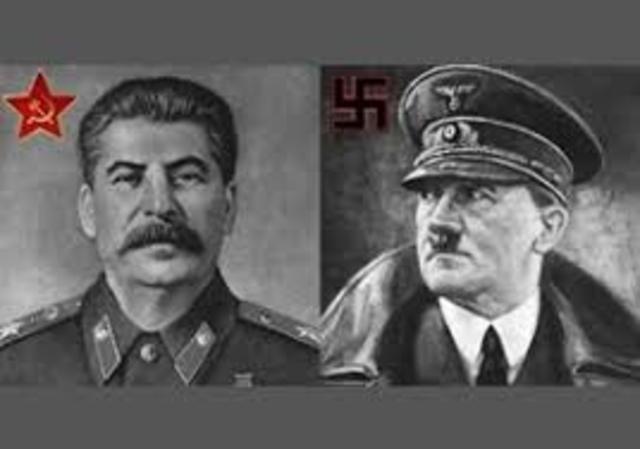 Stalin and Hitler sign the Nonaggression Pact