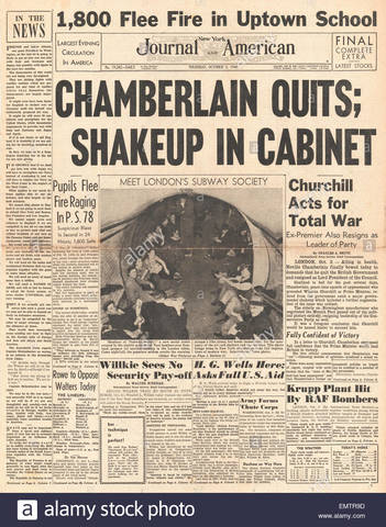 Dimisión de Chamberlain y Winston Churchill se convierte en primer ministro