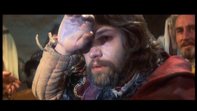 Big feast, Macbeth sees Banquo's ghost at the table