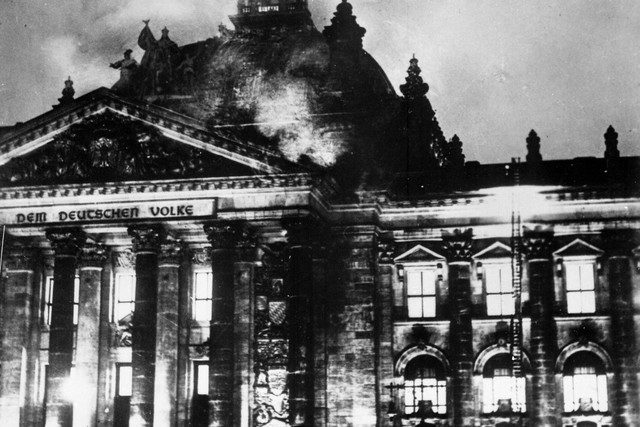 Reichstag burned down in a fire.