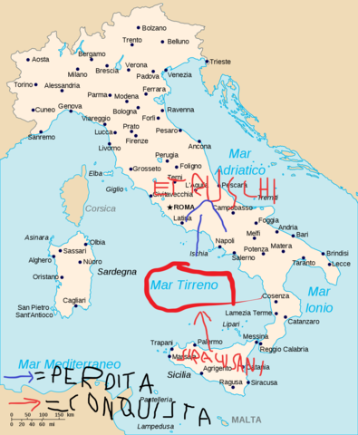 gli Etruschi perdono il possesso del Tirreno permano dei Siracusani