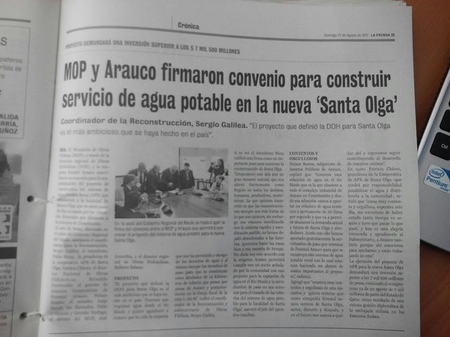 MOP y Aruco firmaron convenio para construir servicio de agua potable en la Nueva Santa Olga