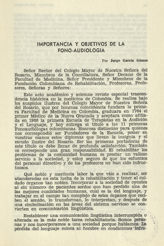 Fonoaudiología: discurso para la primera promoción rosarista, en 1968