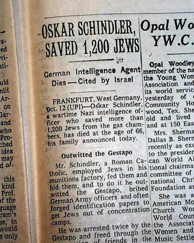 Oskar Schindler dies in a Germany