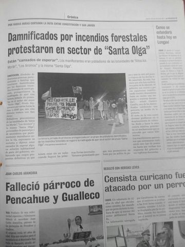 Damnificados por incendios forestales protestaron en sector de Santa Olga