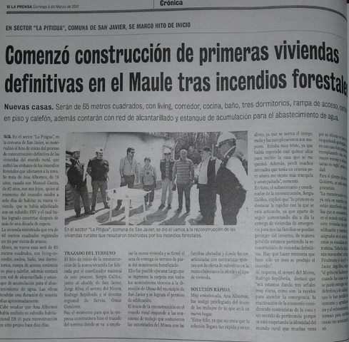 Comenzó construcción de primeras viviendas defintivas en el Maule tras incendios forestales