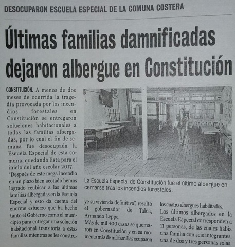 Últimas familias damnificadas dejaron albergue en Constitución