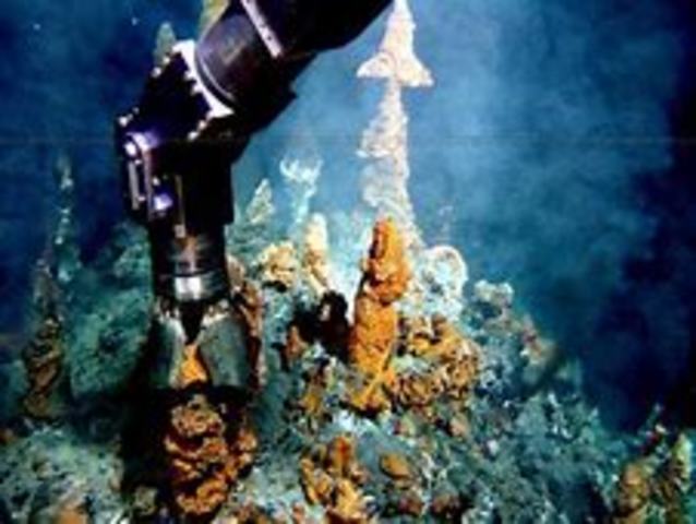 Deep sea hydrothermal vents and associated life around them are discovered