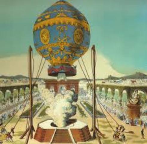 First manned flight by the Montgolfier brothers in a hot air balloon