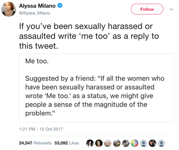 #MeToo is used for the first time by Alyssa Milano