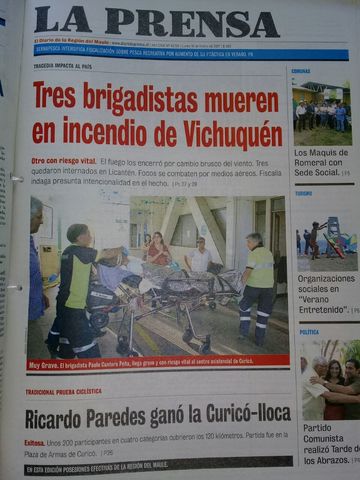 Tres brigadistas mueren en incendio de Vichuquén