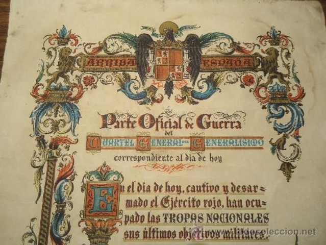 Firma del último parte de guerra por Franco en Burgos