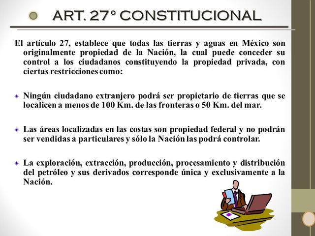 Modificación al art. 27º constitucional