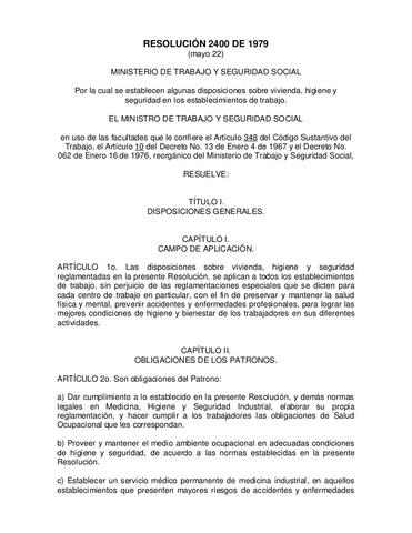 RESOLUCIÓN 2400 DE 1979 D.C.