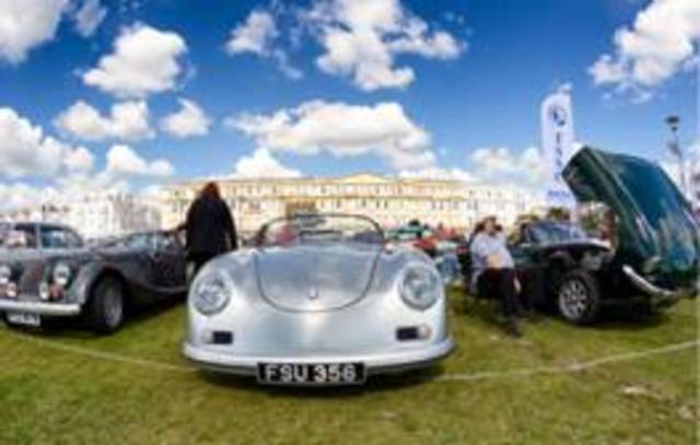Combine blue skies with vintage cars on England’s south coast