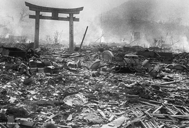Atomic bomb dropped on Nagasaki, Japan.