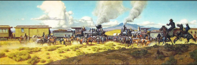 The Transcontinental Railroad is completed