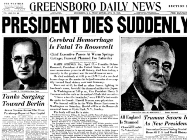 Franklin D Roosevelt Dies