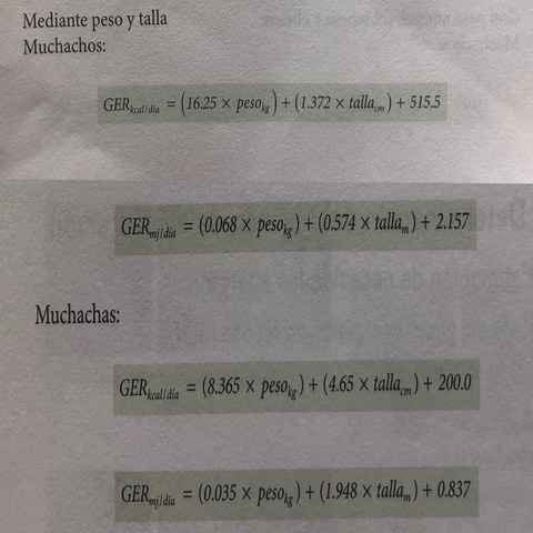 Ecuaciones de predicción del gasto energético total