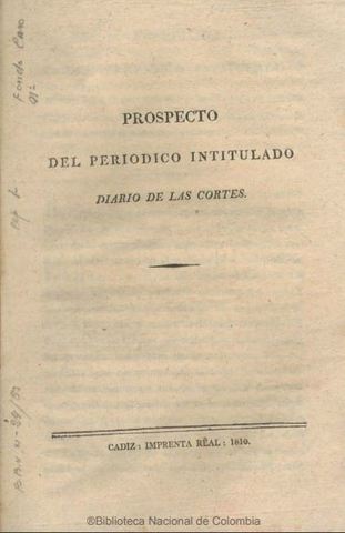Prospecto del periódico&nbsp;intitulado: Diario de las Cortes.