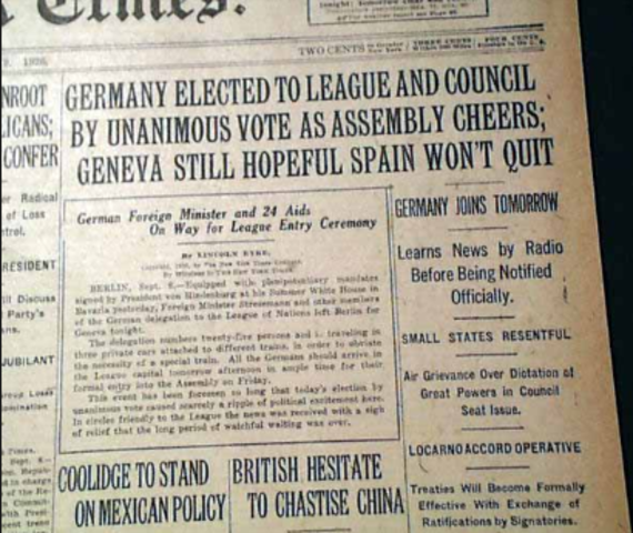 Germany joins League of Nations