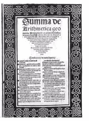 Fray Luca de Paciolo publica su tratado "Summa de arithmetica geometria".