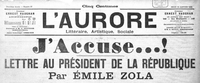 Se publica en el diario L'Aurora el "J'accuse...!" de Zola