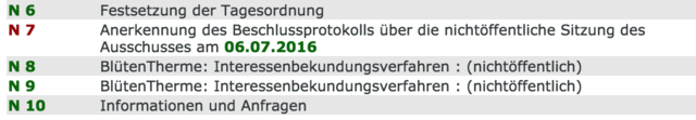 Bad-Ausschuss -  keine Präsentation im öffentlichen Teil