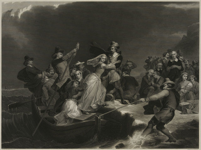 The Pilgrims land at Plymouth Rock