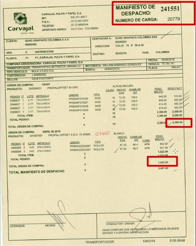 PASO 3 -ENTREGA DE  LA MATERIA PRIMA  Y FIRMA DEL MANIFIESTO DE DESPACHO
