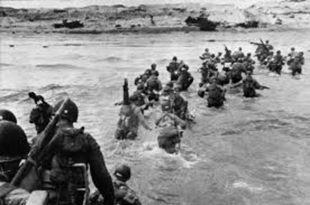 D-Day; British, Canadian, and U.S. troops land in Normandy, France