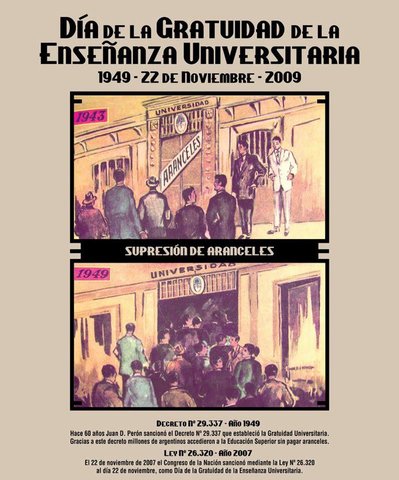 Perón estableció la gratuidad de la enseñanza universitaria y terciaria