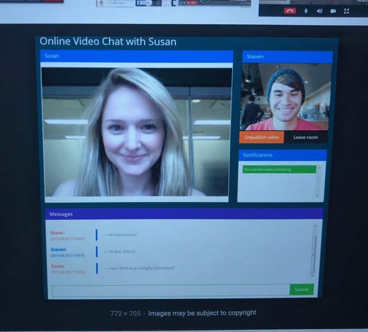 Videochat -Technology for conducting audio and video interaction in real time between users at disparate locations.