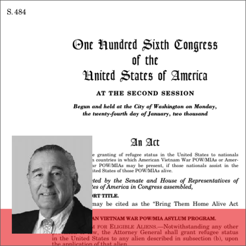 Bring Them Home Alive Act Grants Refugee Status to Foreigners Who Return Living Vietnam or Korean War POWs or MIAs