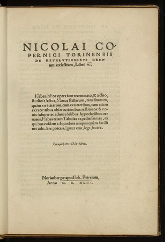 1543 Copérnico publica su libro De la revolución de los cuerpos celestes.