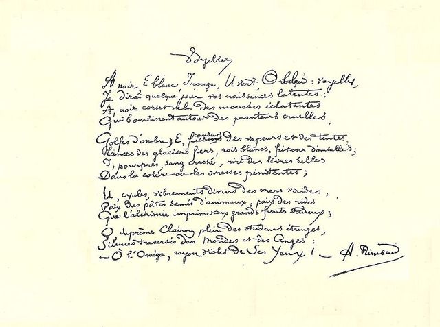 "Vocales".  Arthur Rimbaud: