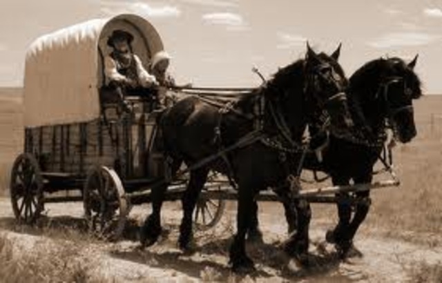 1846-Wagon train stops for birth