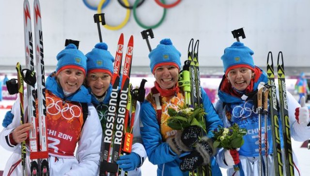 Женский биатлон. Эстафета. Серебро. Екатерина Шумилова, Ольга Зайцева, Яна Романова, Ольга Вилухина.