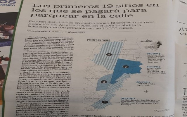 Los primeros 19 sitios en los que se pagará para parquear en la calle.
