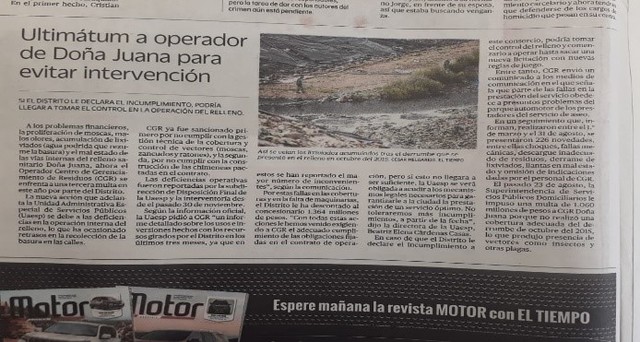 Ultimátum a operario del relleno doña Juana para evitar intervención.