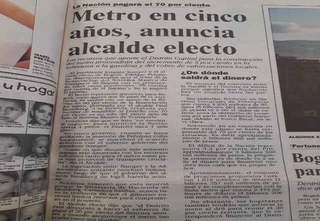 Metro en 5 años anuncia alcalde electo de Bogotá