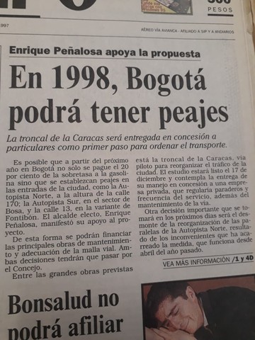 En 1998, Bogotá pondrá peajes.