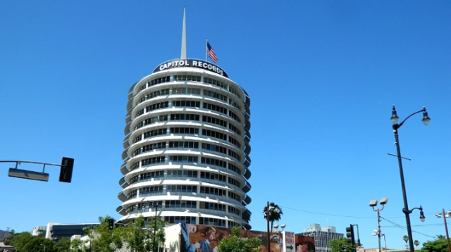 The Capitol Records building is built in Hollywood