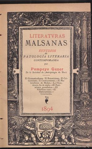 Publicación de Patologías malsanas. Estudios de patología literaria contemporánea