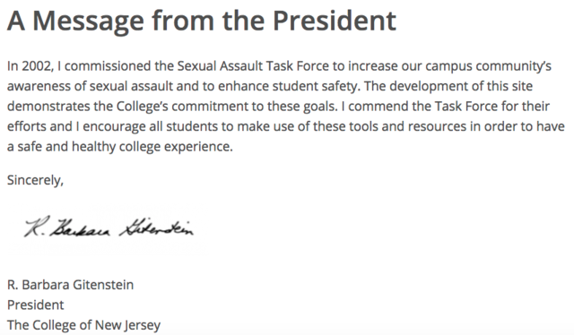 The College of New Jersey establishes the Sexual Assault Task Force