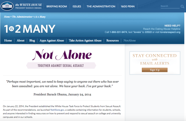White House Task Force to Protect Students from Sexual Assault publishes "Not Alone" Report